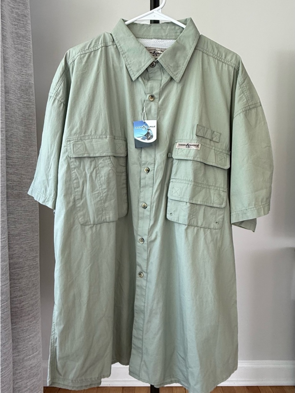 Hook & Tackle Gulf Stream Shirt Men’s XL Sage Fishing Short Sleeve Cotton